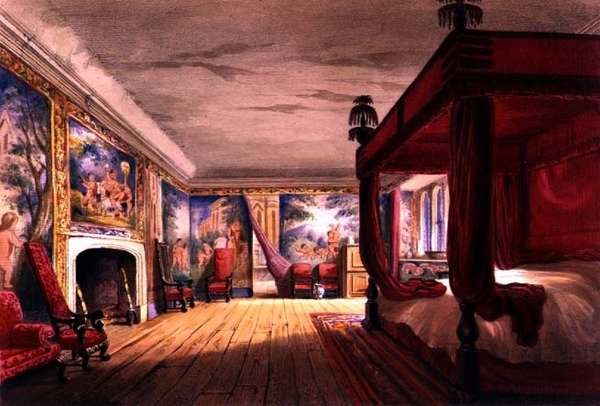 Kırmızı Oda, Cotehele Evi, c.1830-40 (renkli taş) by English School
