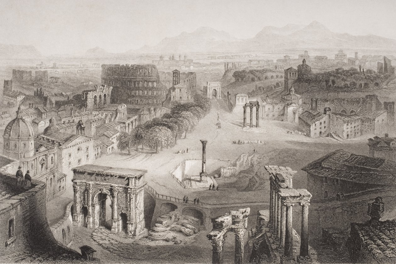 A. Willmore tarafından oyulmuş Capitoline Tepesi, Roma, Roma Forumu by English School