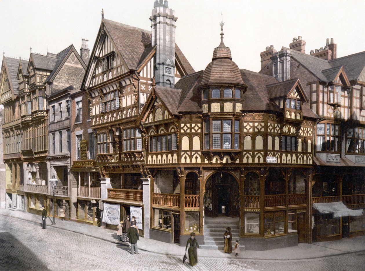 The Rows, Chester (el boyaması fotoğraf) by English School