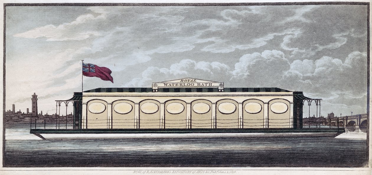 Kraliyet Waterloo Hamamı, pub. 1819 (renkli gravür) by English School