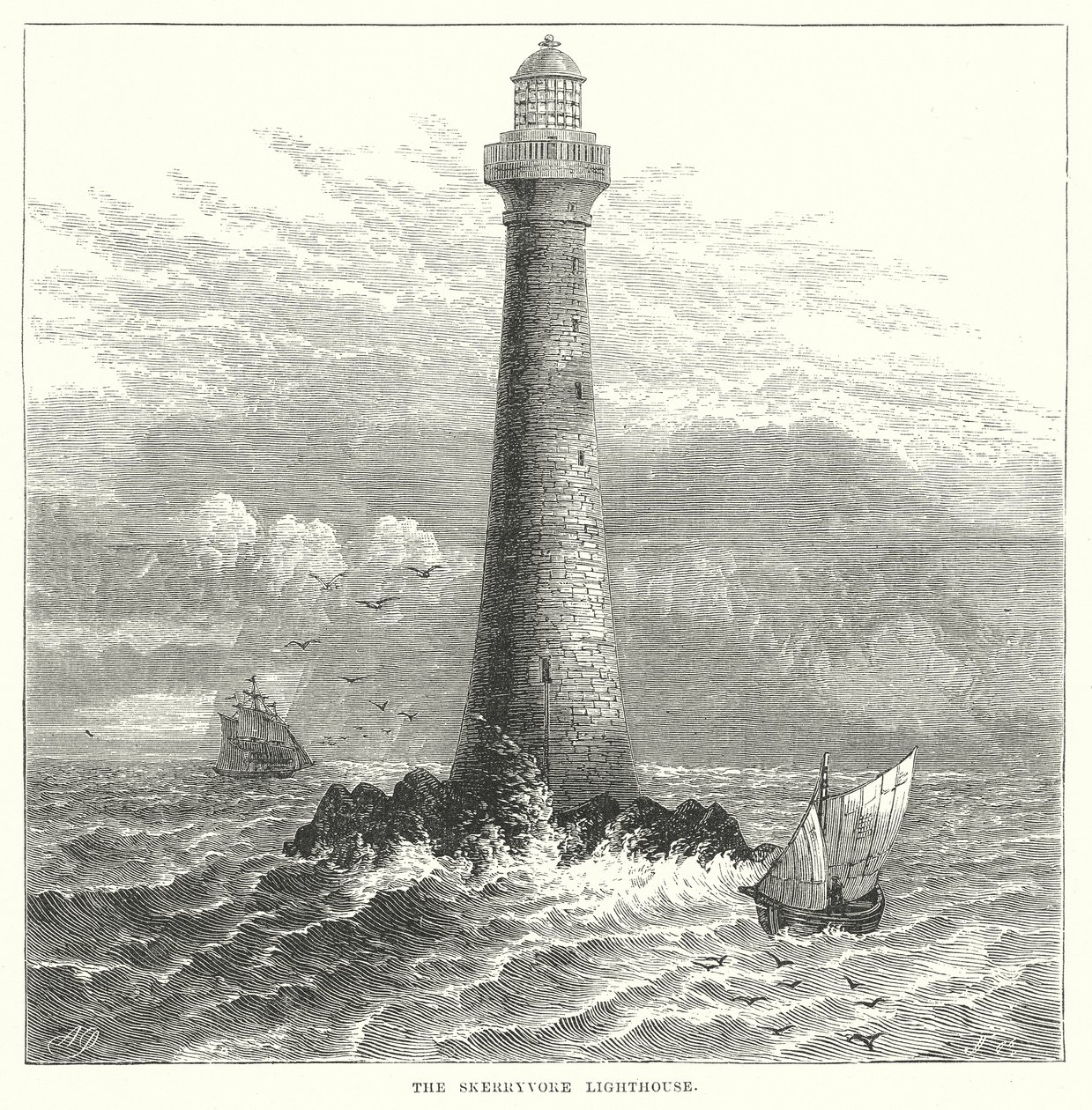 Skerryvore Deniz Feneri (gravür) by English School