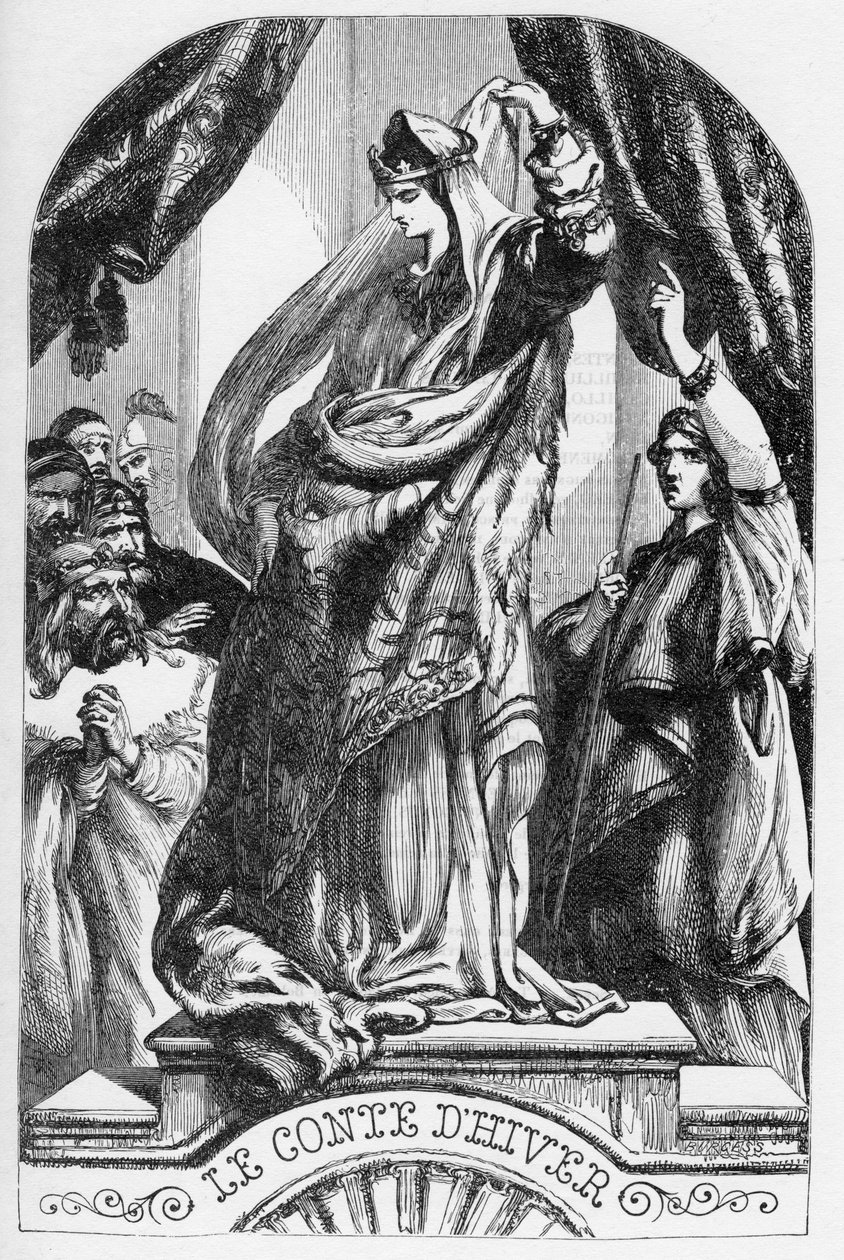 Kış Masalı - “” William Shakespeare tarafından tamamlanan eserler”deki illüstrasyon 1866 - Bu baskının çizimleri ve genel biçimi, Cassell'in Londra'da yayınlanan resimli Shakespeare'inden ödünç alınmıştır. by English School