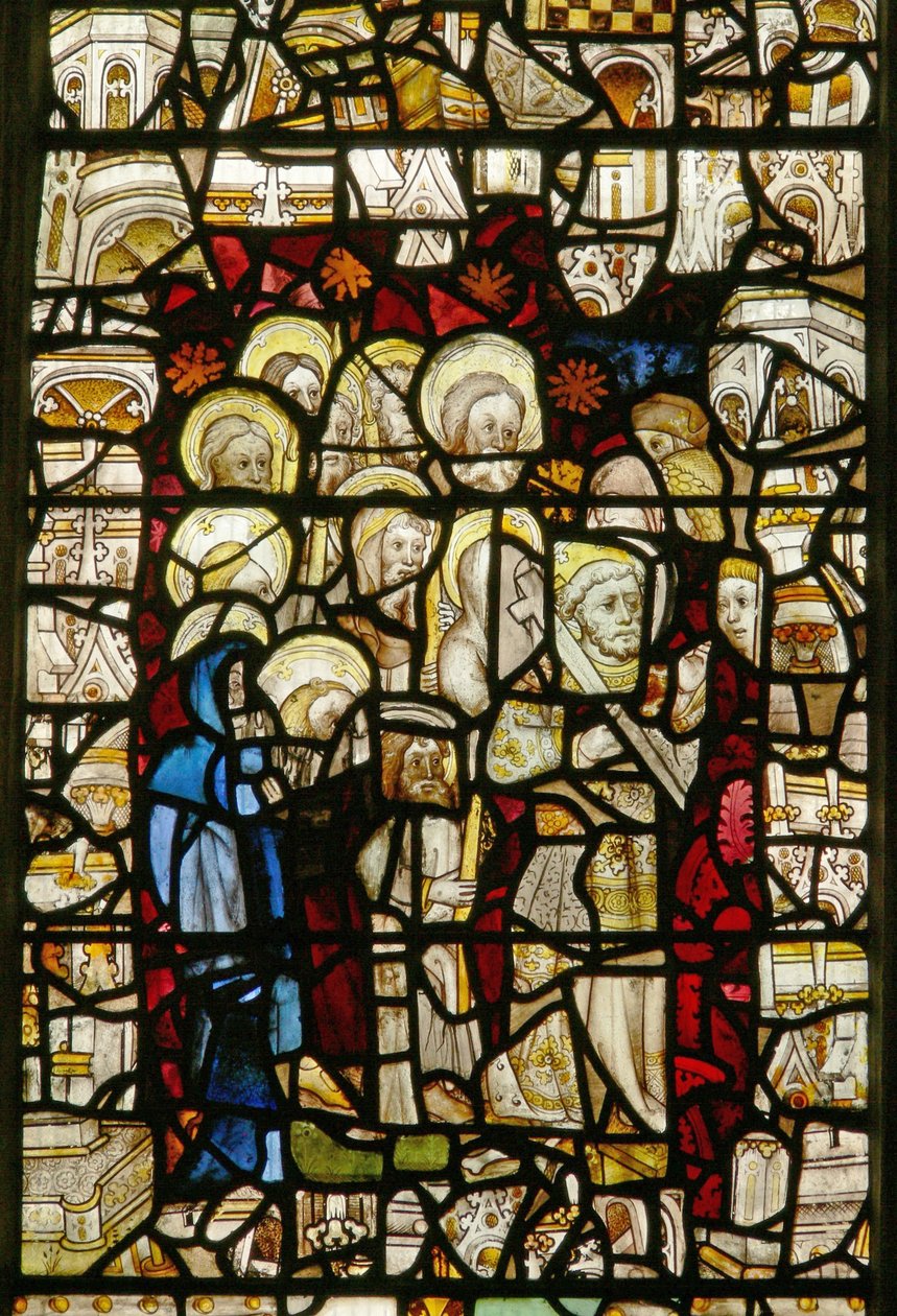 Bir alayı tasvir eden doğu penceresi: Candlemas veya Corpus Christi by English School