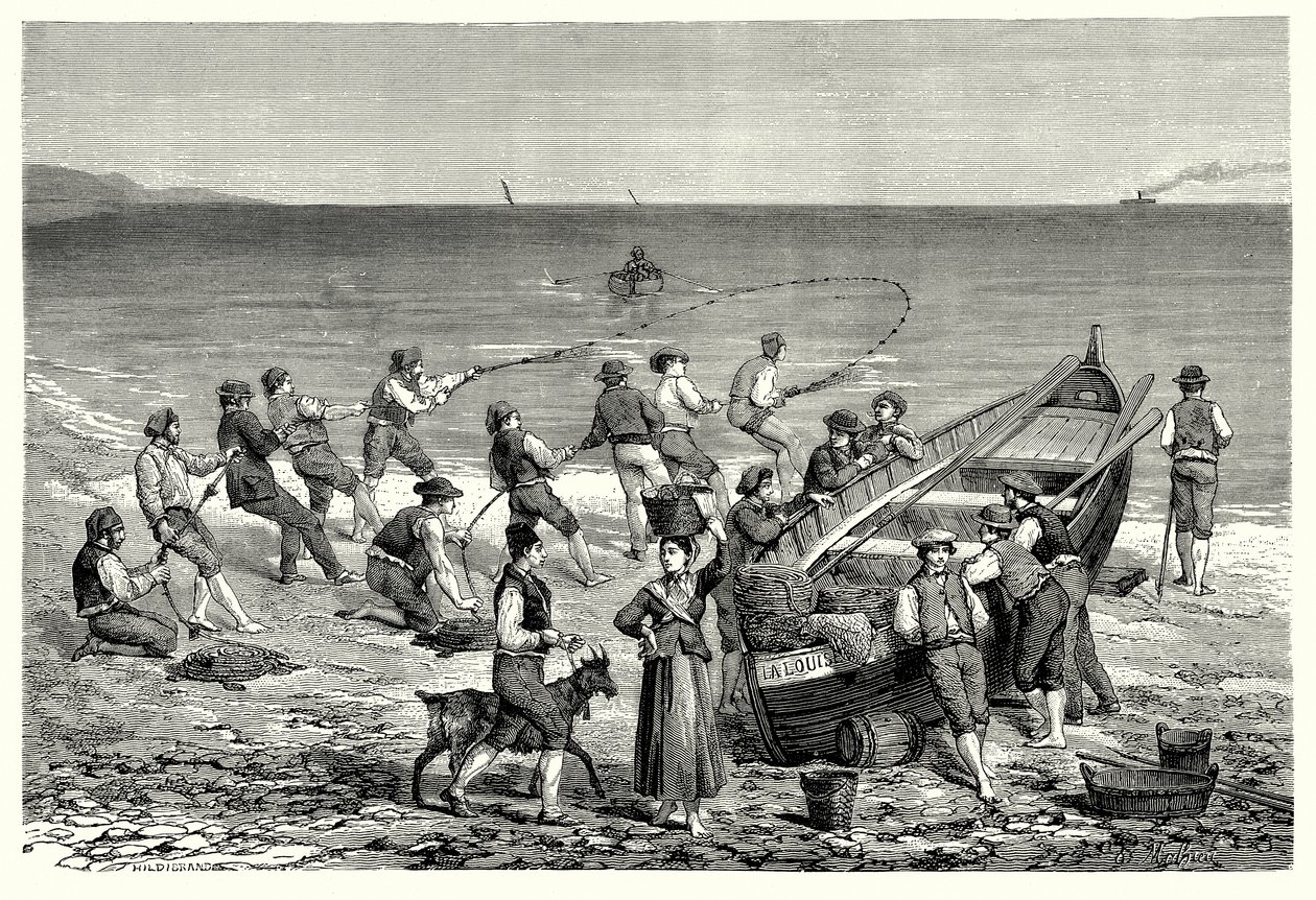 Mentone Balıkçıları (gravür) by English School