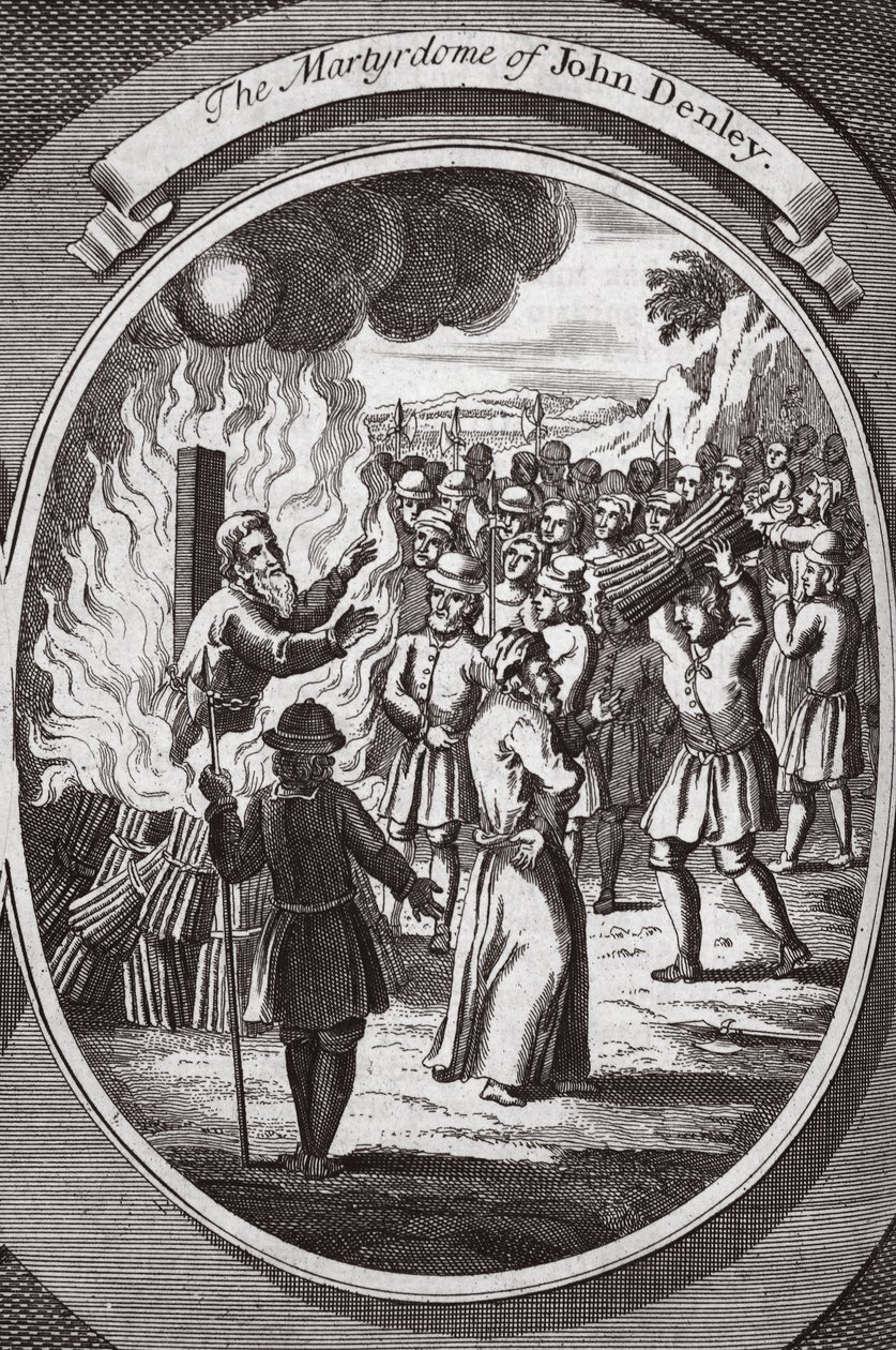 John Denley'in şehitliği, 'Foxes Martyrs' c.1703'ten bir örnek (lito) by English School