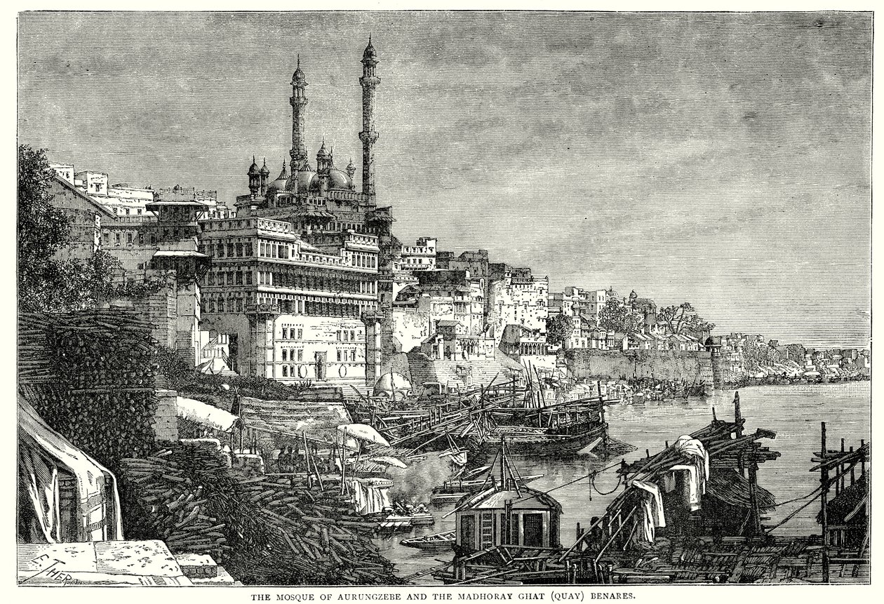 Aurungzebe Camii ve Madhoray ghat Benares (gravür) by English School
