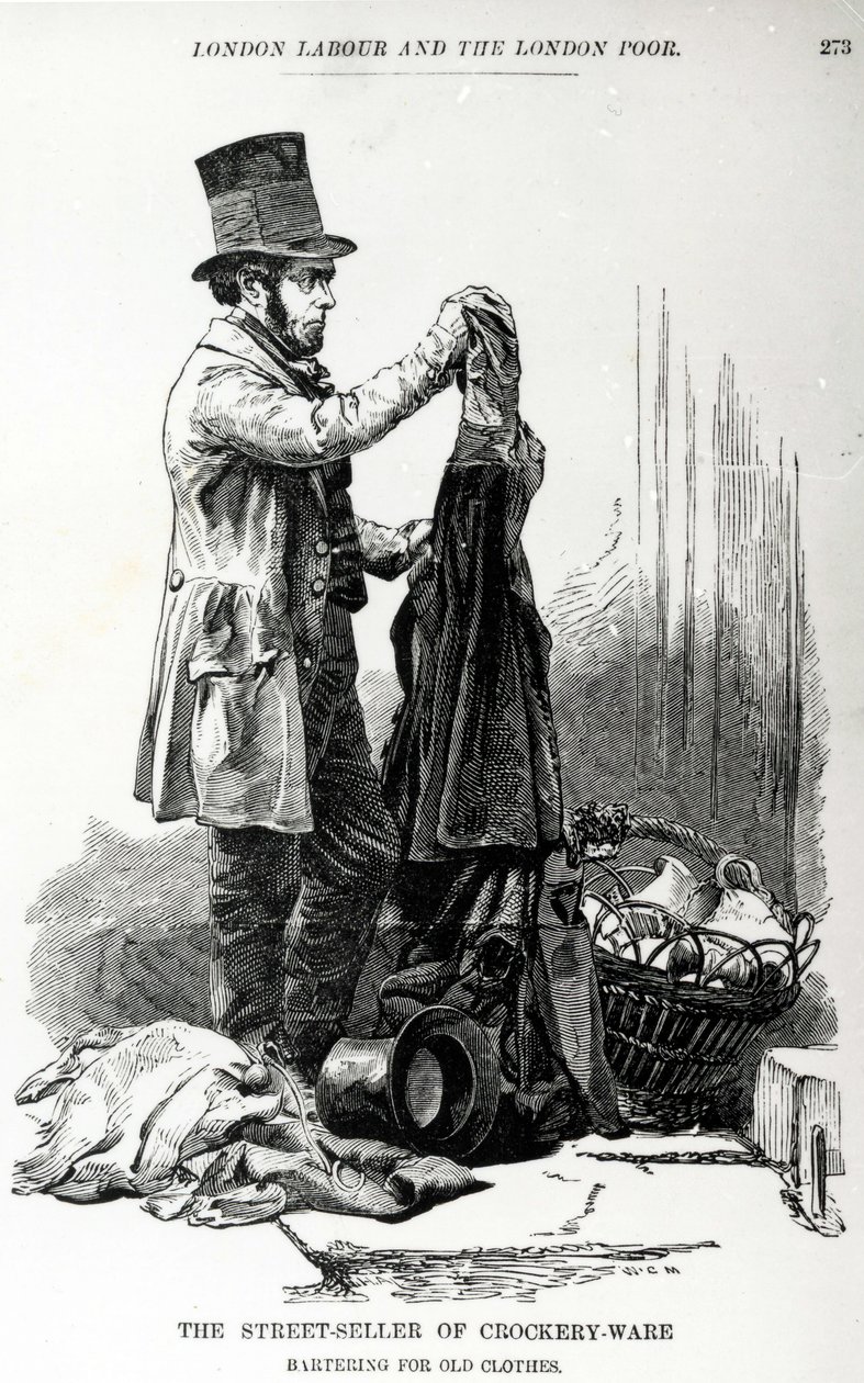 Eski giysilerle takas edilen çanak çömlek satan sokak satıcısı, 1840 dolayları by English School