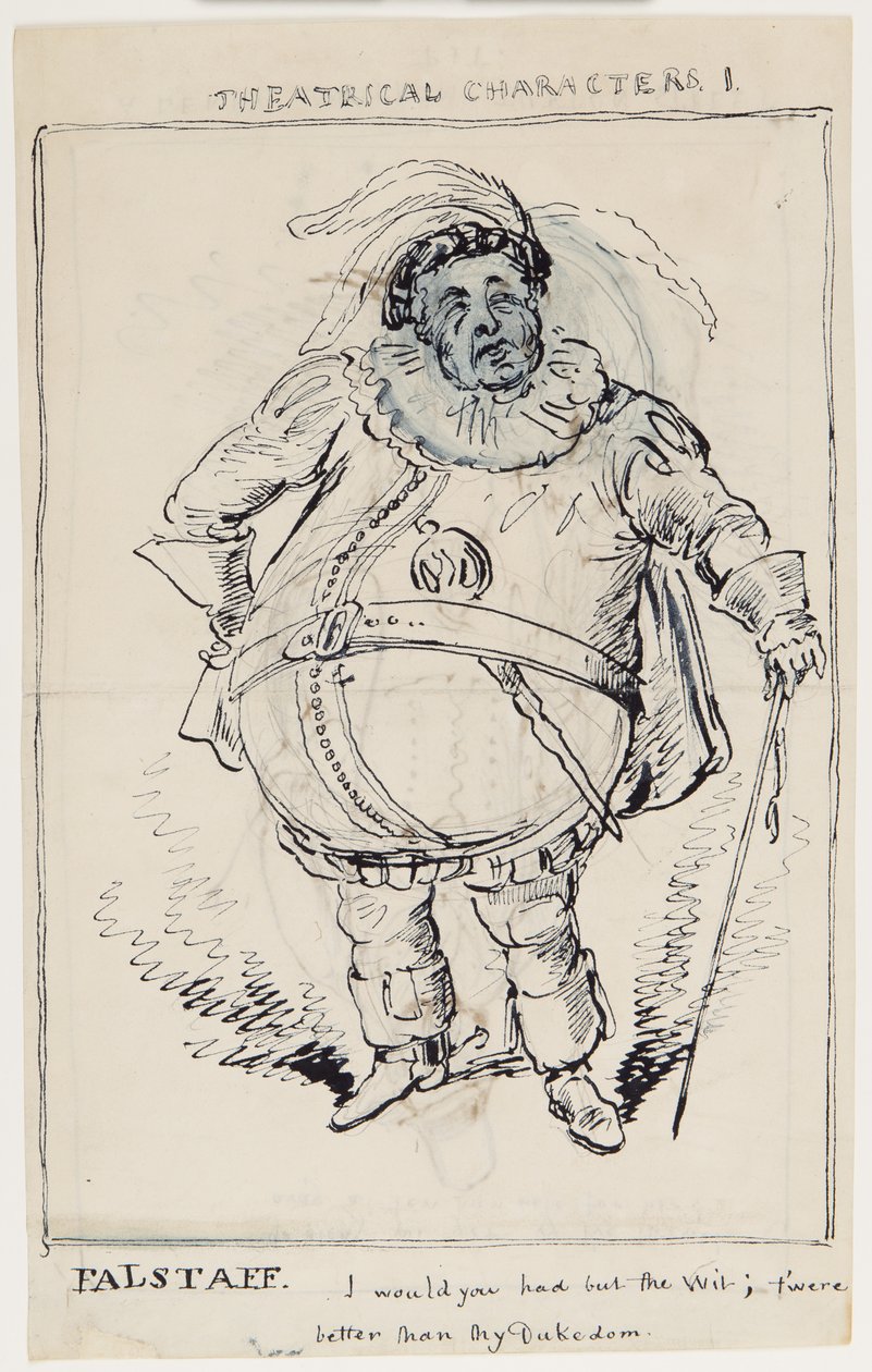 Tiyatro Karakterleri 1: Falstaff, c.1825 (kağıt üzerinde kalem ve mürekkep) by English School