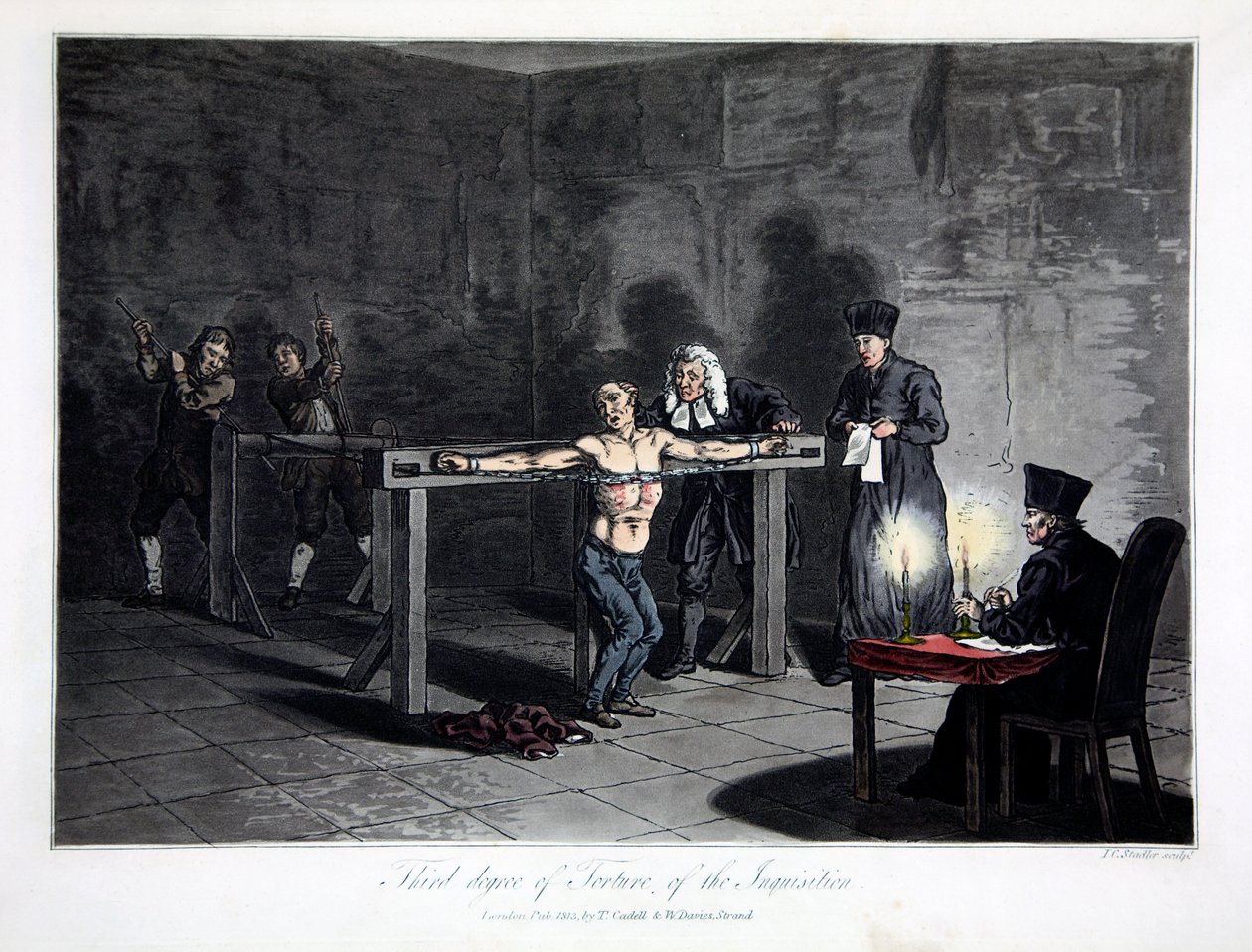 Engizisyonun Üçüncü Derecesi İşkence, gravür LC Stadler, pub. Cadell & Davies, Londra, c.1813 (renkli gravür) by English School