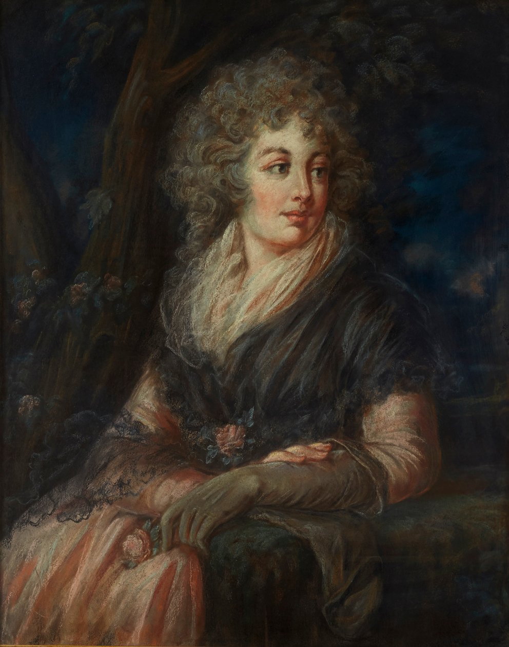 On Sekizinci Yüzyıl Elbiseli Bir Hanımın Üç Çeyrek Boy Portresi (pastel) by English School