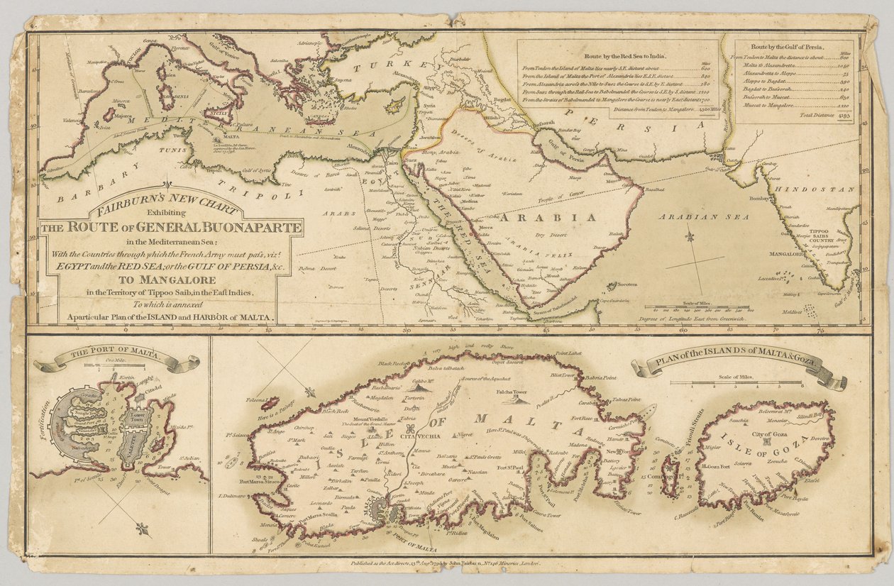 Üç basılı renkli harita: General Bonaparte