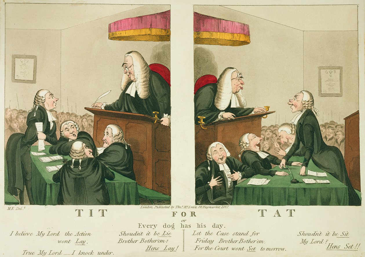 Tat for Tit veya Every Dog Has His Day, Thomas McLean tarafından yayınlandı, Londra, 1827 by English School