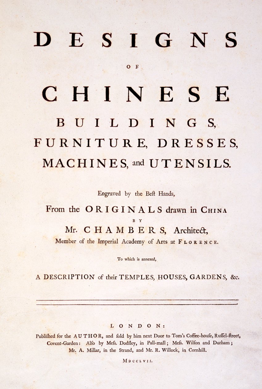 Çin Binaları, Mobilyaları, Elbiseleri, Makineleri ve Gereçleri Tasarımlarının Başlık Sayfası, 1757 (baskı) by English School