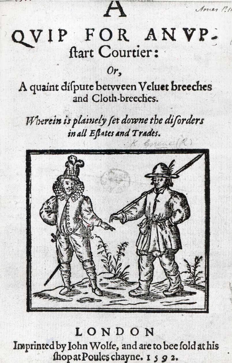 Robert Greene, 1592 tarafından kaleme alınan Yeni Başlayan Bir Saray Görevlisi İçin Bir Quip