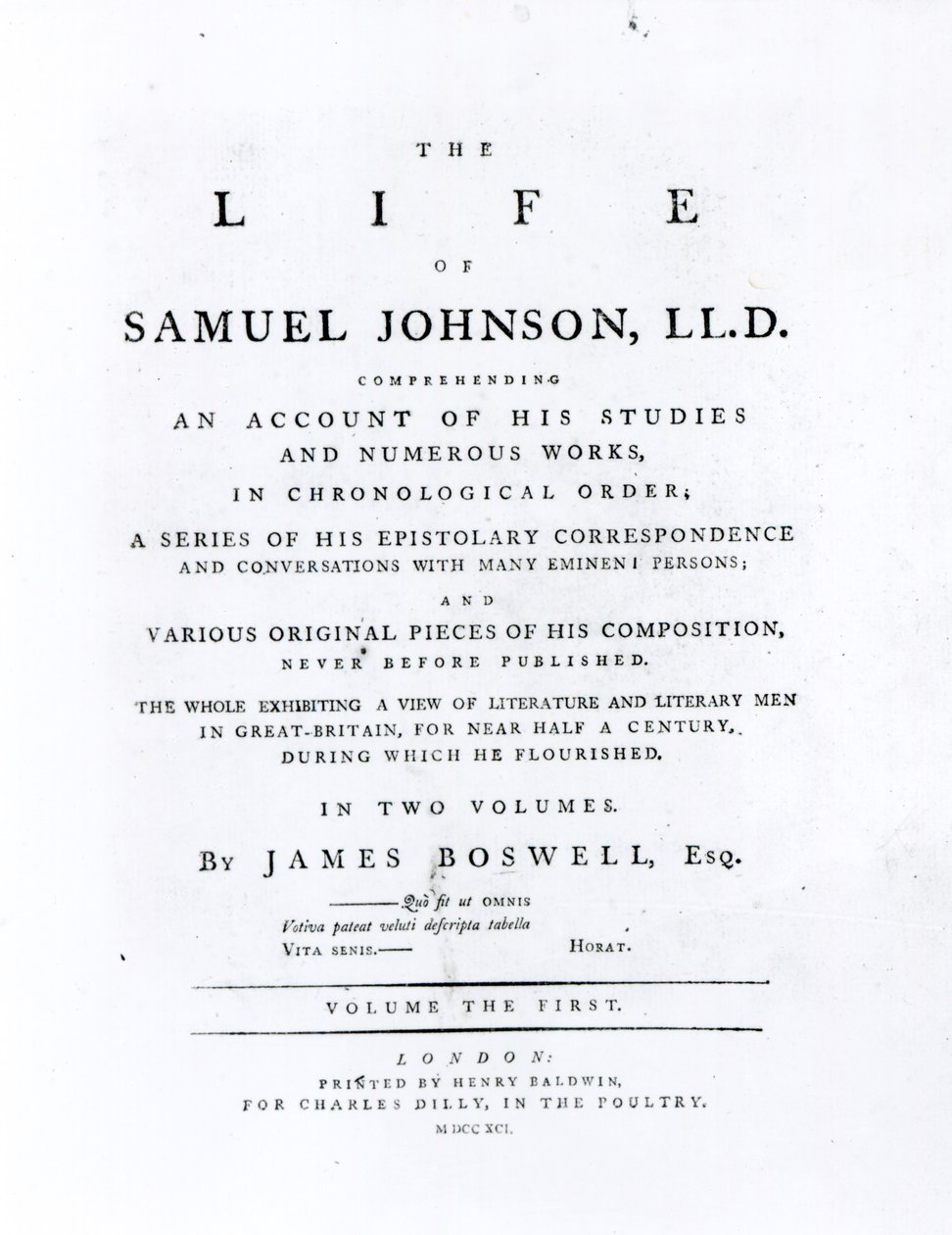 Başlık sayfası, James Boswell (1740-1795) tarafından yazılan The Life of Samuel Johnson