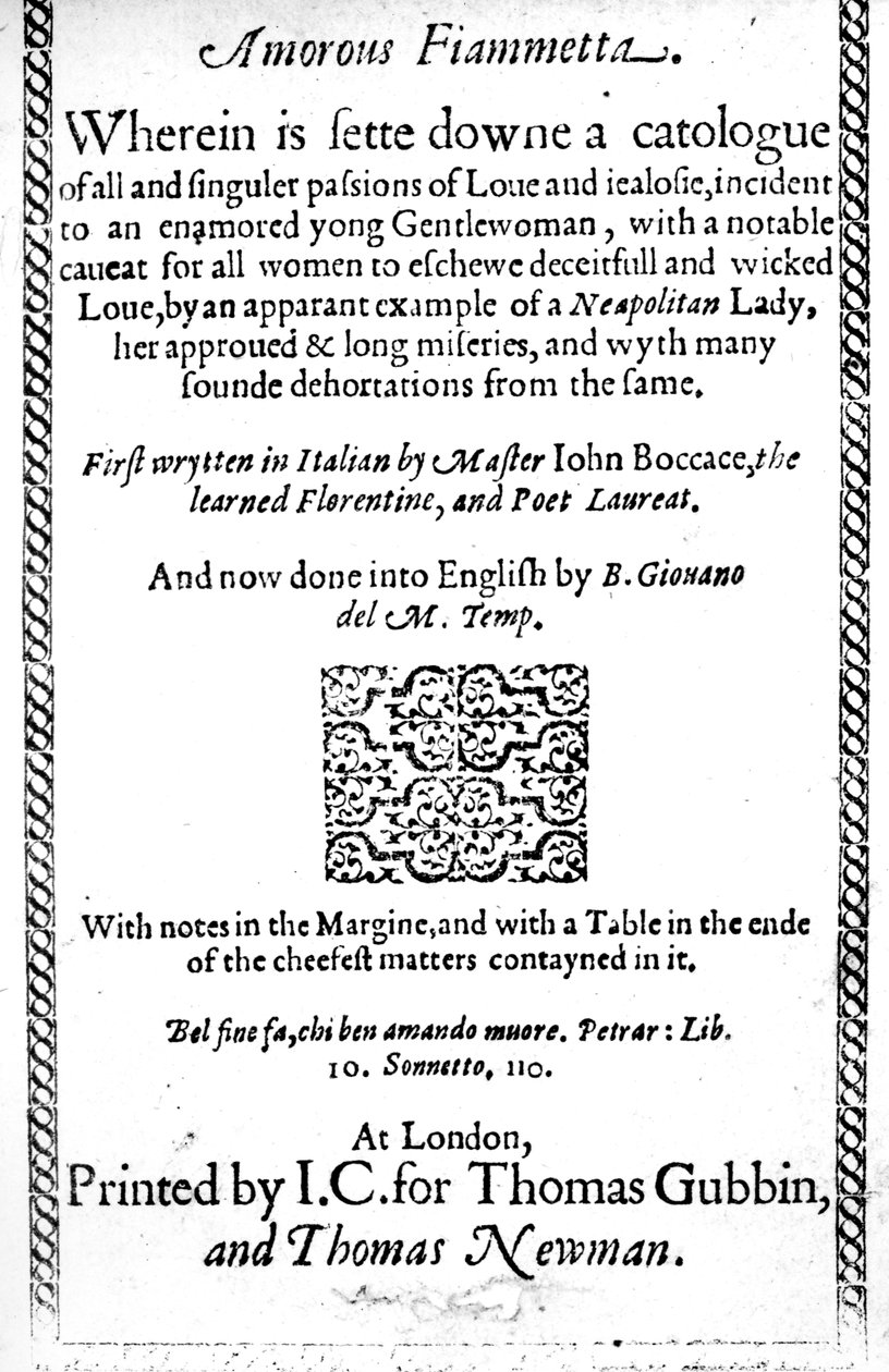 Giovanni Boccaccio tarafından yazılan Amorous Fiammetta