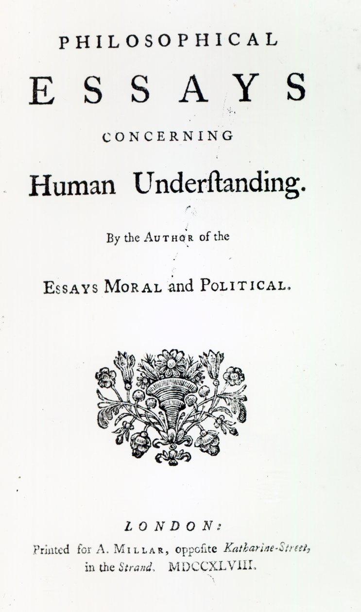 David Hume, 1748 (basılı) tarafından İnsan Anlayışına İlişkin Felsefi Denemeler Başlık Sayfası by English School