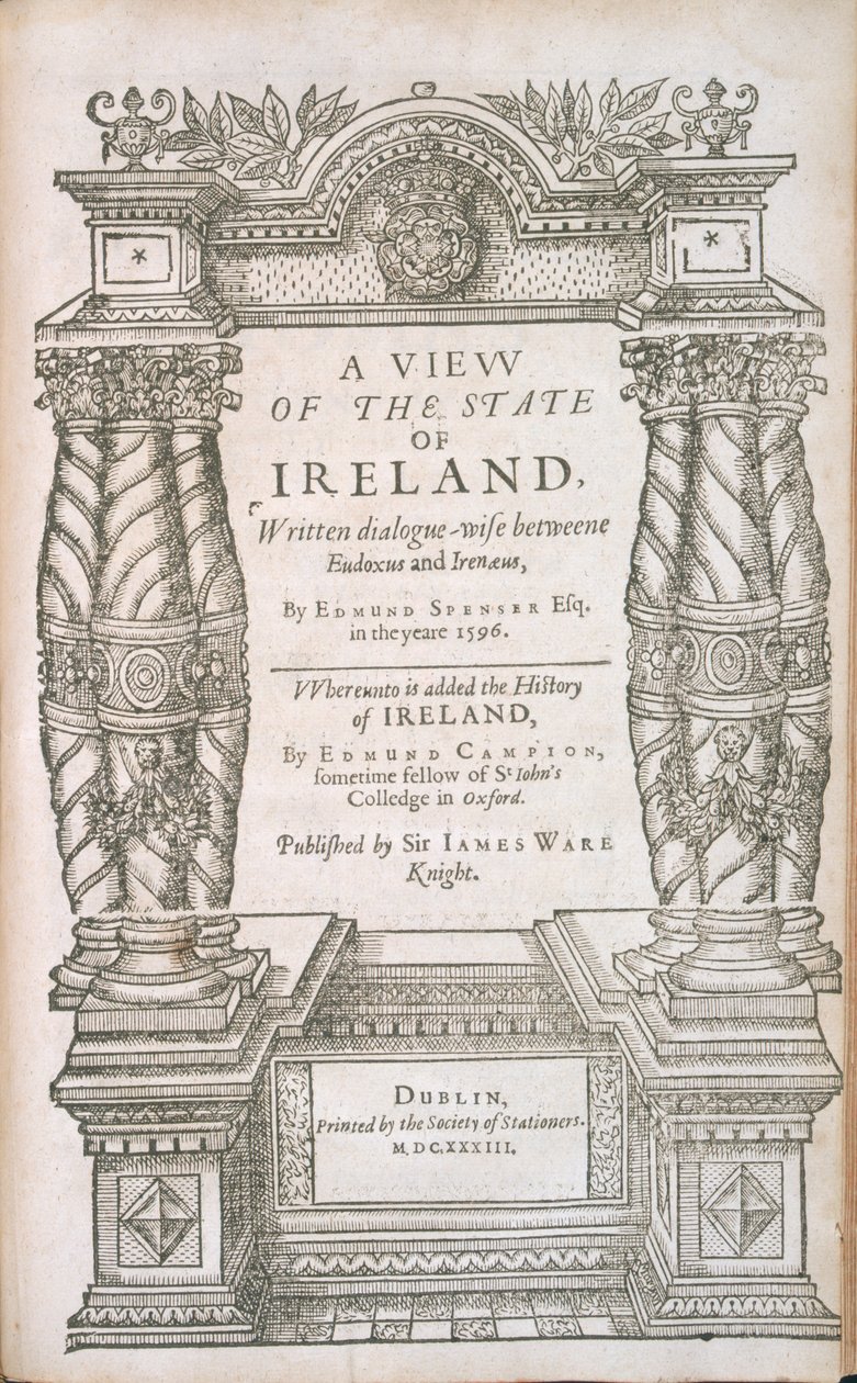 Irelande Eyaletinin Bir Görünümü ve Irelande Tarihinin Başlık Sayfası, 1633 by English School