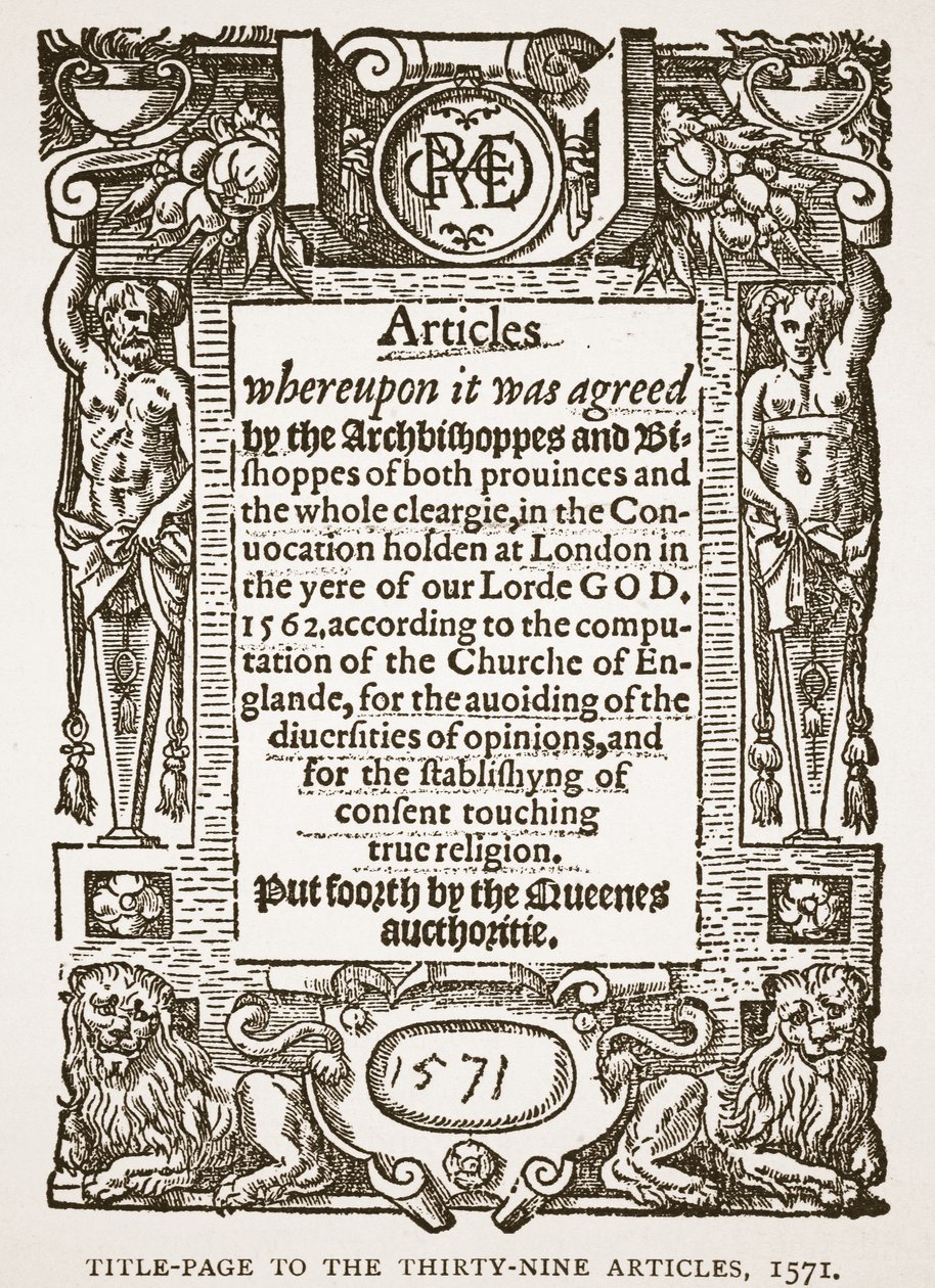 Otuz Dokuz Makalenin Başlık Sayfası, 1571, İngiltere Kilisesi