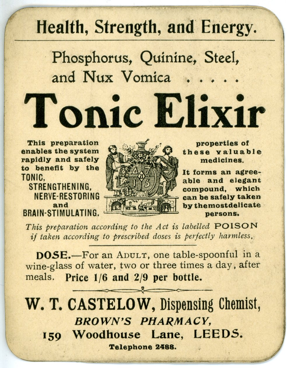 Tonik İksir etiketi, erken (lito) by English School