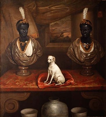 İki Blackamoor Büstü ve Bir Teriyer, c.1720 by English School
