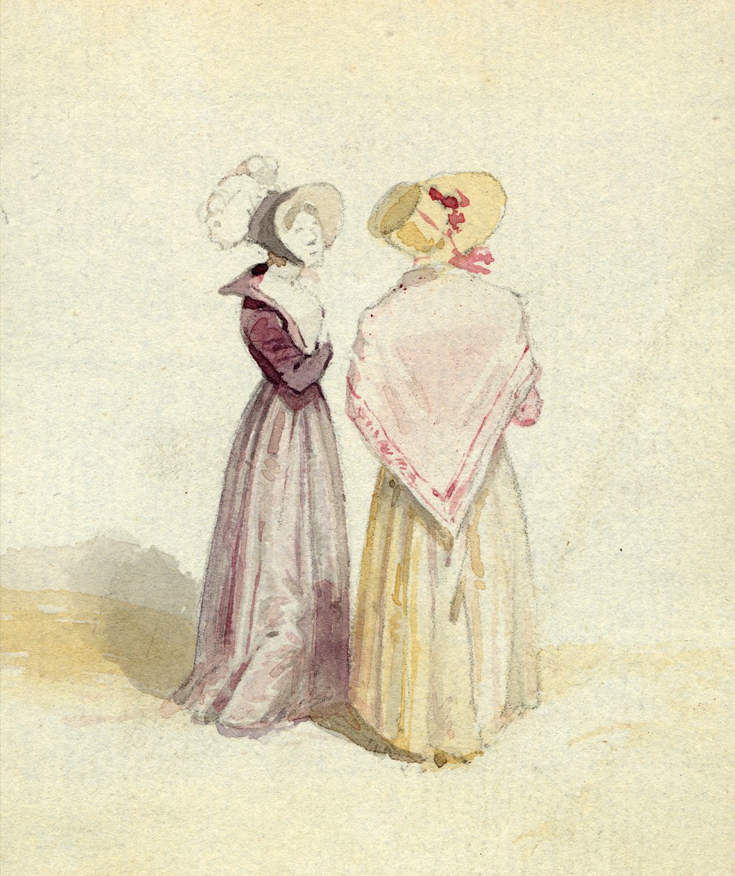 Boneli iki kadın, c.1825 (kağıt üzerinde wc) by English School