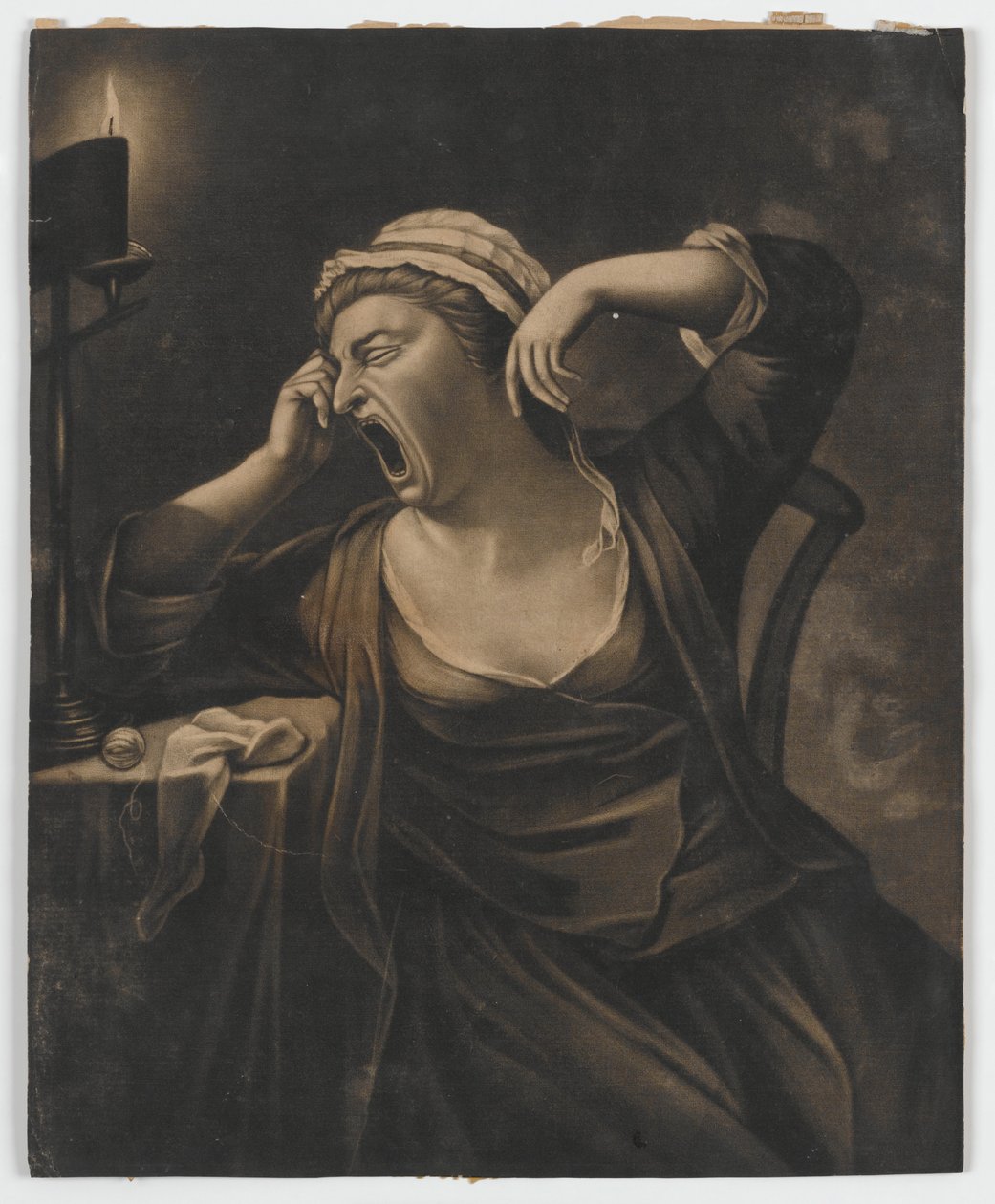 İsimsiz (esneyen kadın), c.1780 (mezzotint) by English School