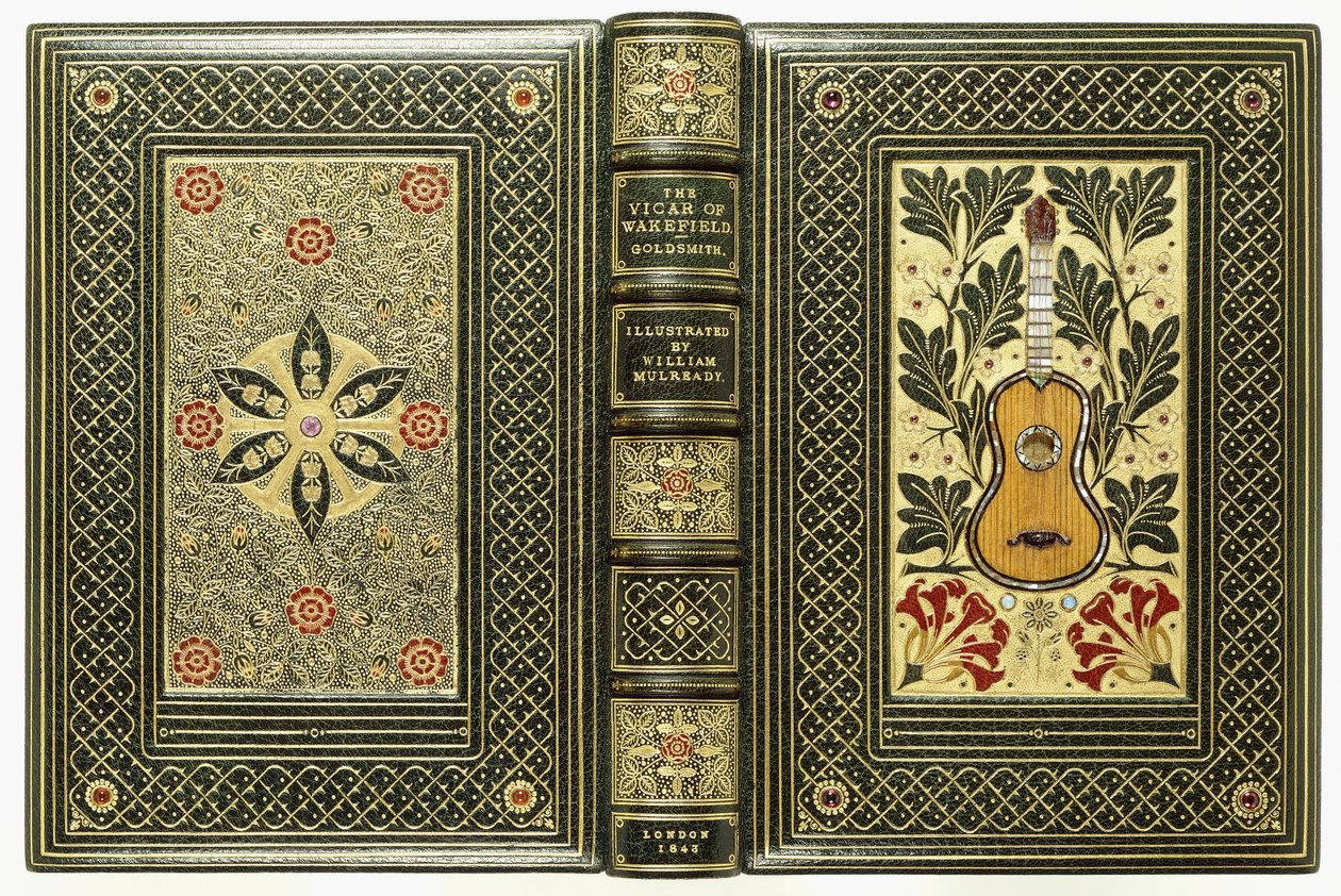 Gitar ve çiçek desenli üst ve alt kapaklar, 1843 by English School