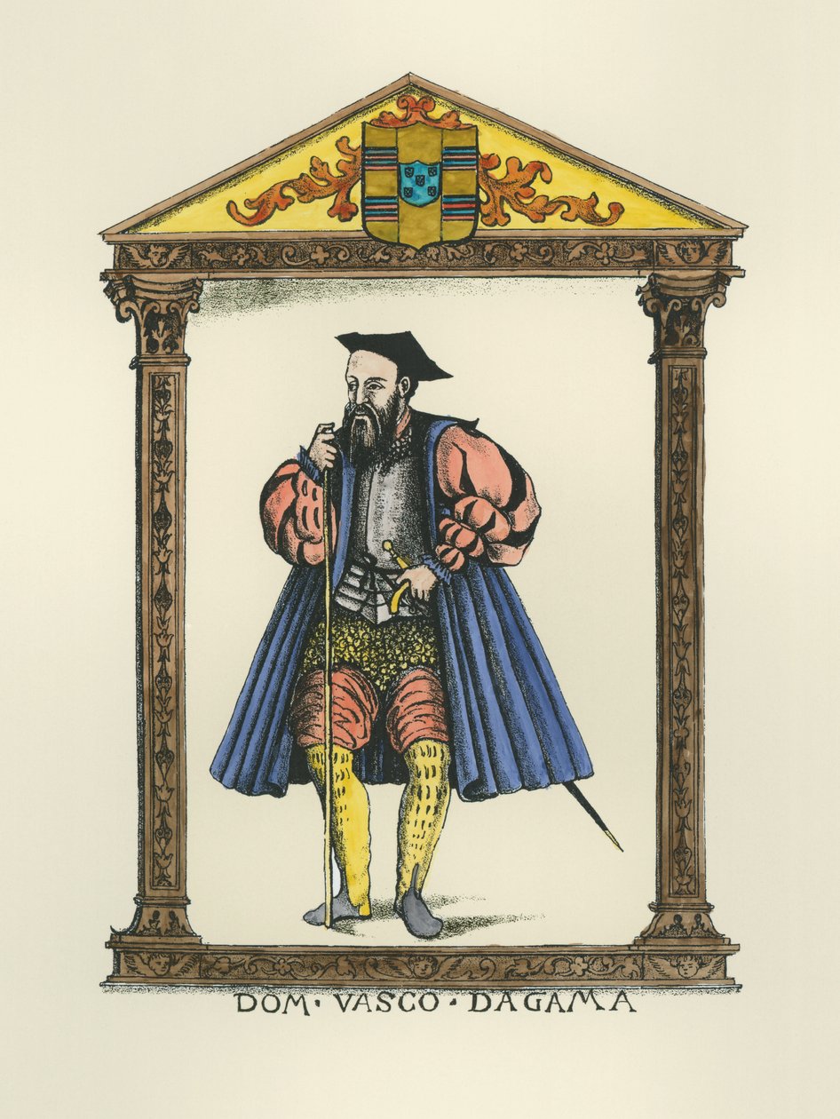 Vasco da Gama (c.1469-1525) (gravür) (daha sonra renklendirme) by English School
