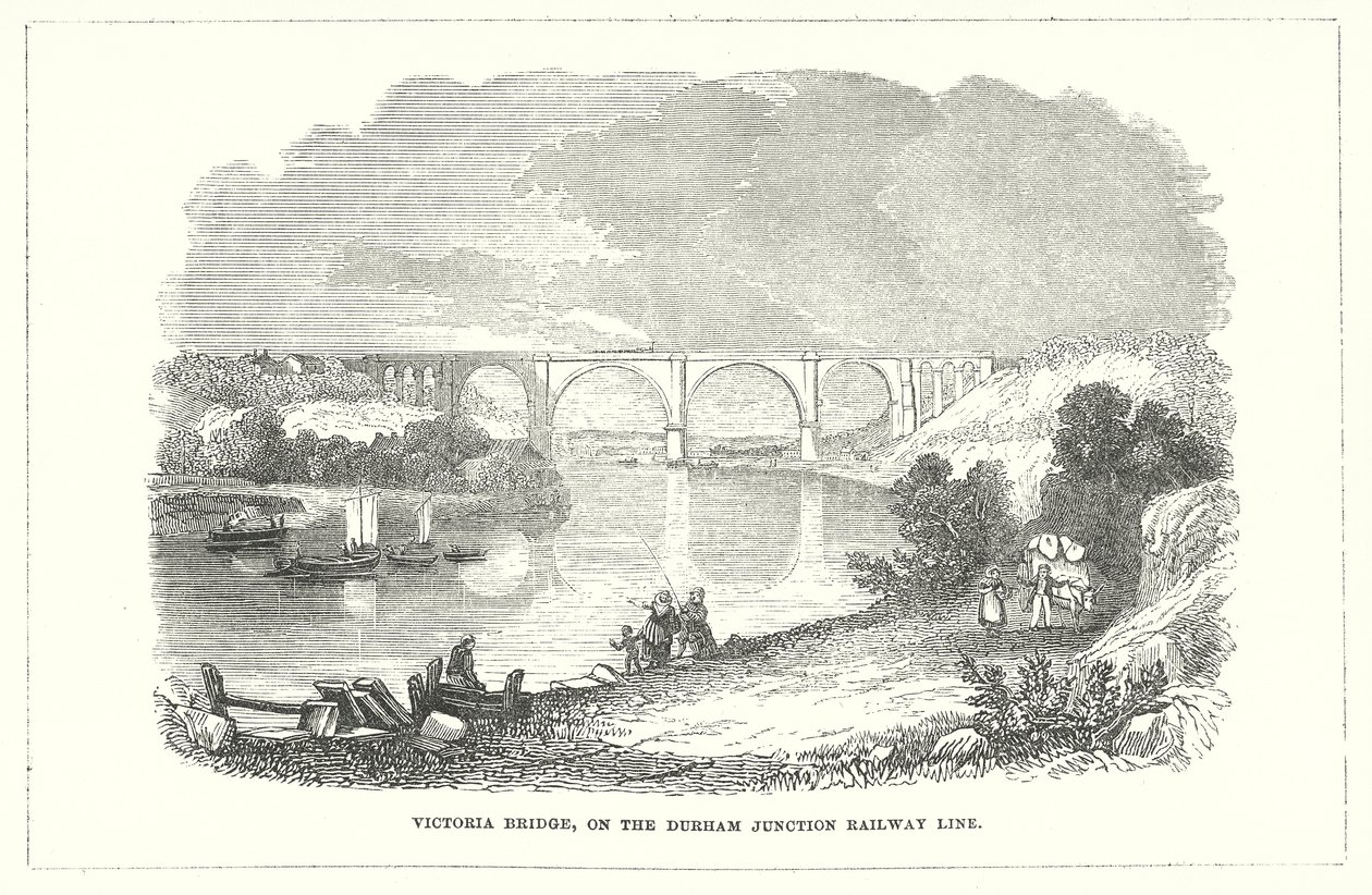 Victoria Köprüsü, Durham Junction Demiryolu Hattı üzerinde (gravür) by English School