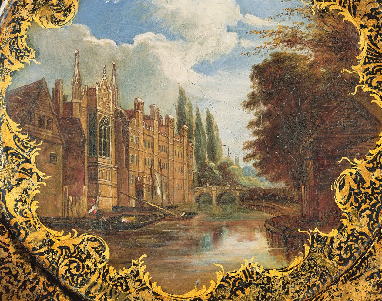 Johns College, Cambridge, Third Court ve köprüsünden (kağıt mache) bir sahne ile süslenmiş Viktorya dönemi tabağı by English School
