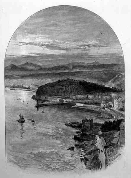 Cassell and Co. Ltd. tarafından yayınlanan 'The Pitoresk Akdeniz', Cilt 3'ten Montalban Kalesi, Nice, Fransa'ya Giden Yoldan Görünüm. by English School