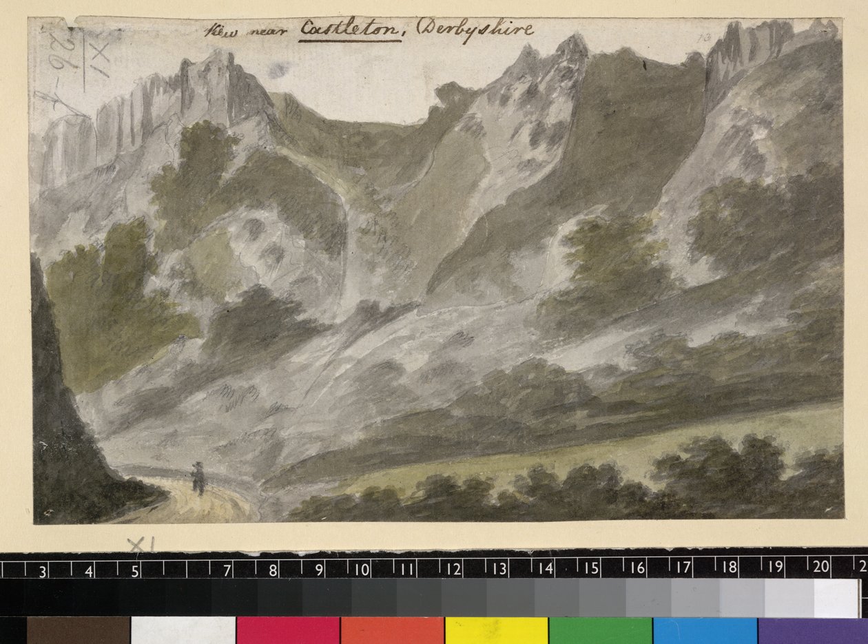 Castleton, Derbyshire, c.1790 yakınlarında görünüm (kağıt üzerine kurşun kalem üzerine sulu boya) by English School