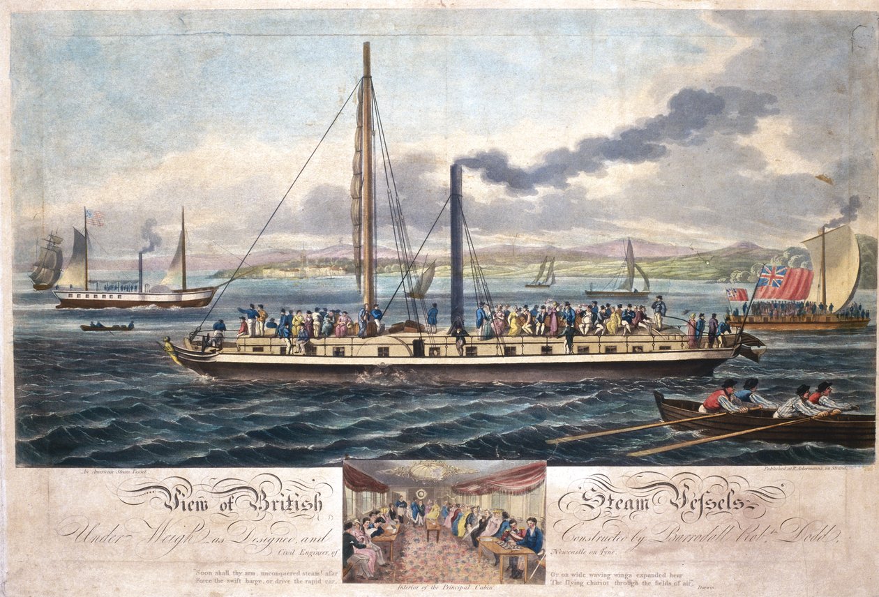 İngiliz Buharlı Kapların Görünümü, R. Ackermann tarafından yayınlanmıştır, 1820-51 (renkli aquatint) by English School