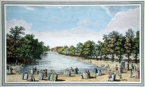 Göllü Resmi Bahçelerin görünümü, muhtemelen Hampton Court