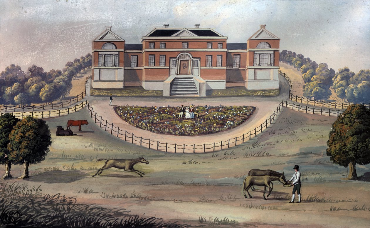 Bir Parktaki Kır Evinin Görünümü, 1825 dolayları (kağıt üzerine guaj boya) by English School