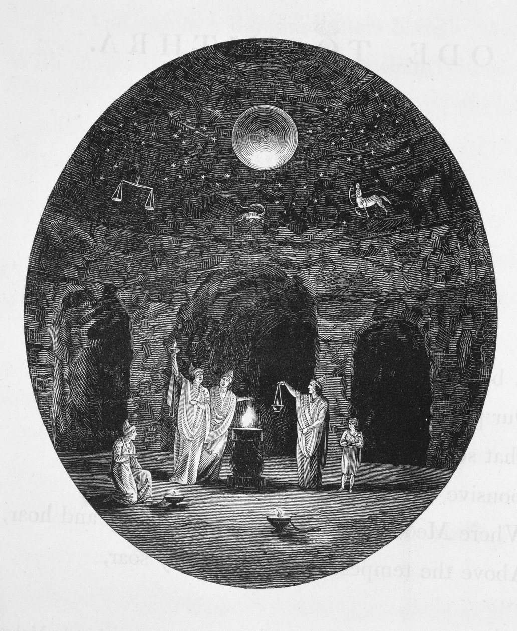 Mithraic mağarasında kutlanan antik gizemli ayinlerin görünümü by English School