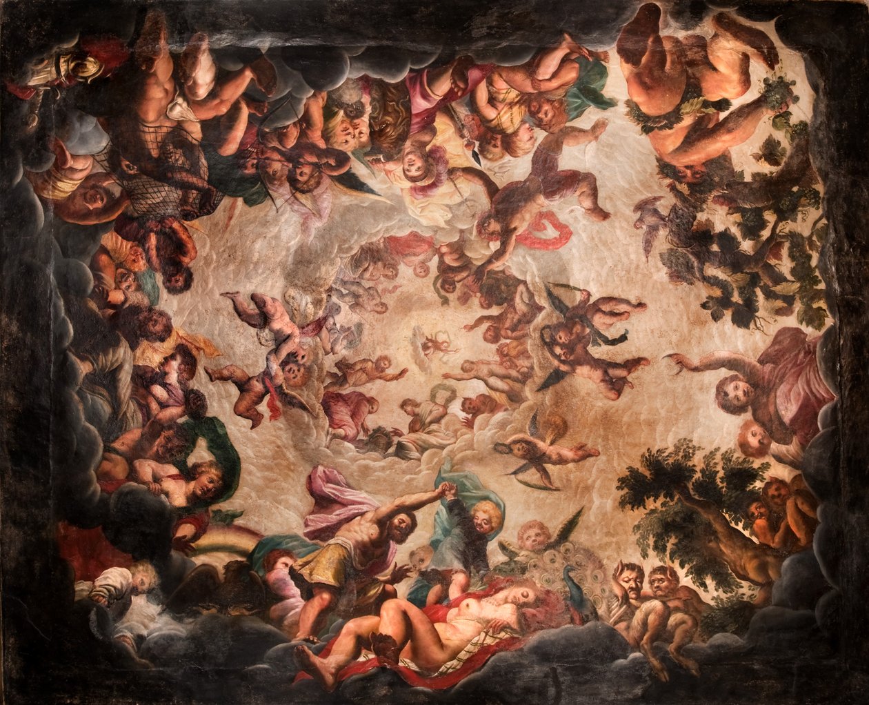 Elysium Room, Bolsover Kalesi'ndeki tavanın görünümü (alçı üzerinde pigment) by English School