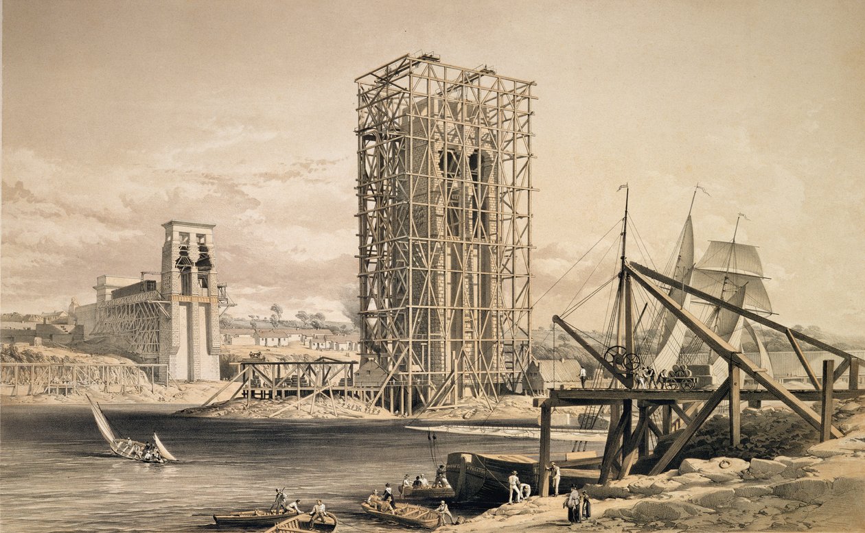 Britannia Tubular Bridge inşaatının görünümü by English School