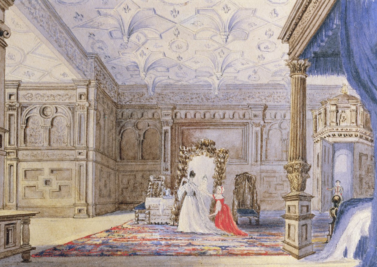 Kakmalı odanın görünümü, Sizergh Kalesi, Cumbria, c.1840 (wc) by English School