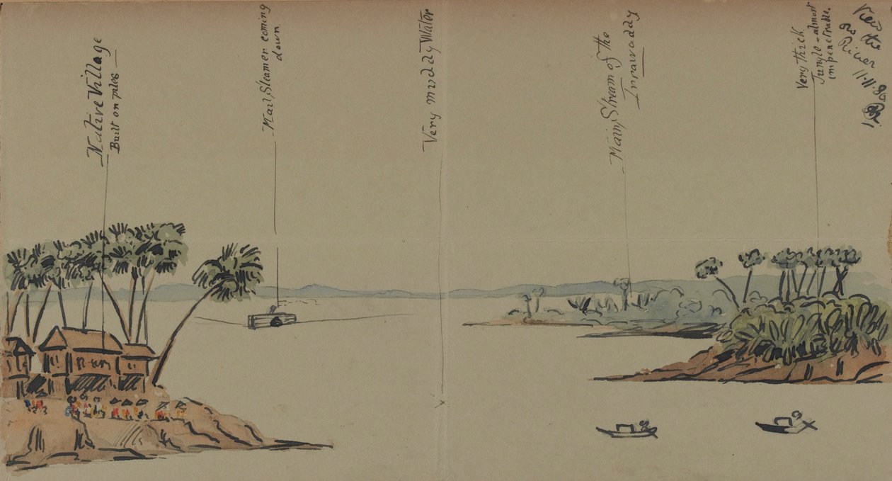 Nehirde Manzara, 1886 (kağıt üzerinde wc ile kalem ve mürekkep) by English School