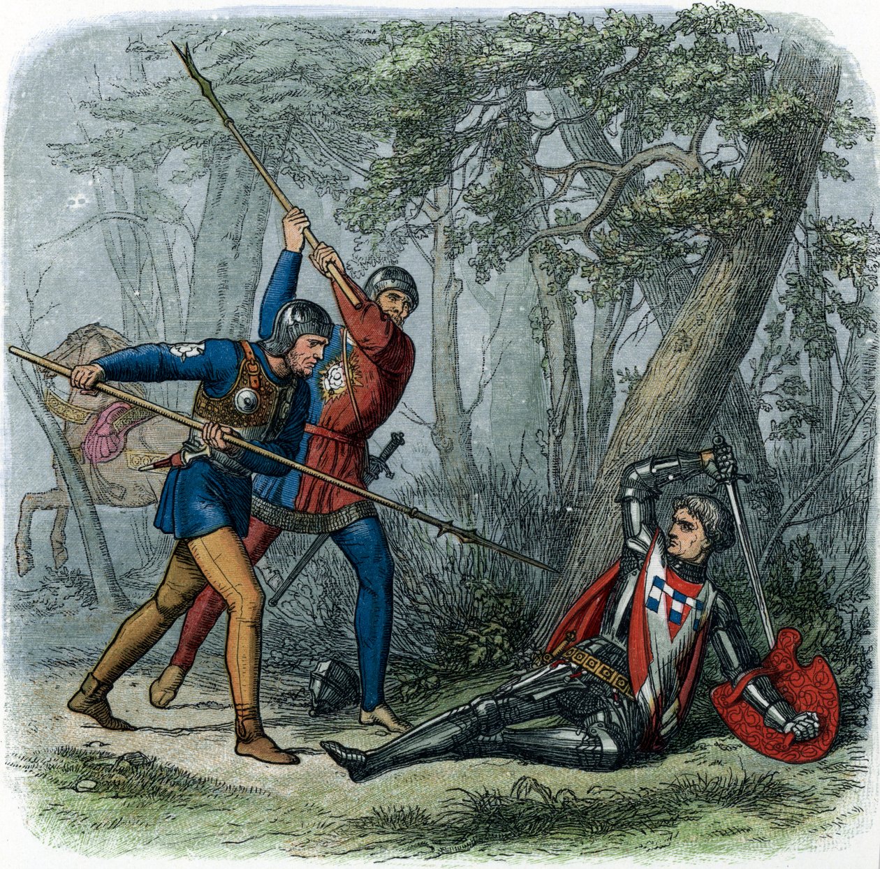 Güllerin Savaşı: Warwick'in Ölümü, James Doyle'un 'A Chronicle of England'ından illüstrasyon by English School