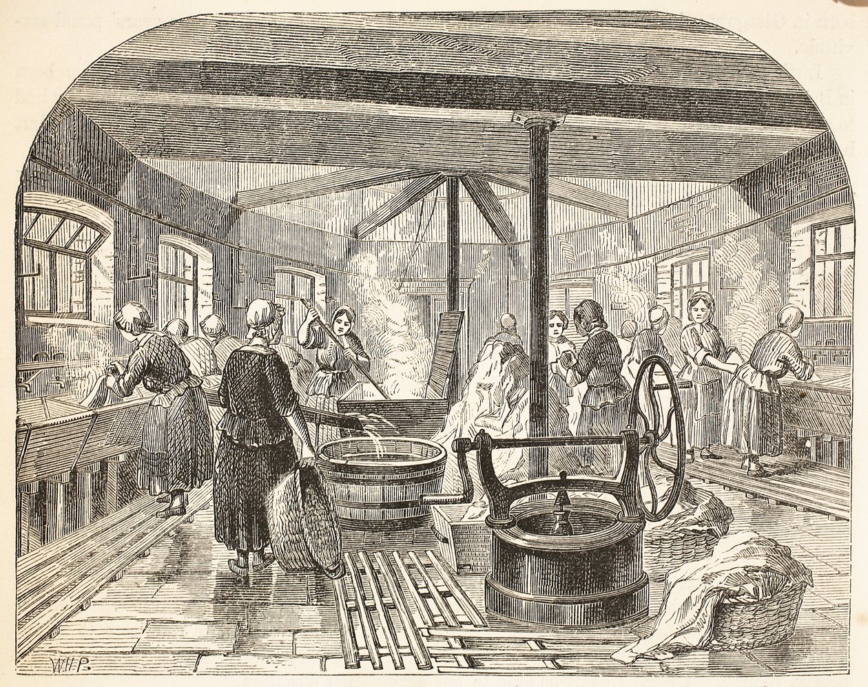Brixton Hapishanesindeki çamaşırhane, Londra Suçlu Hapishanelerinden illüstrasyon ve Henry Mayhew ve John Binny tarafından Hapishane Hayatından Sahneler, pub. 1862 by English School
