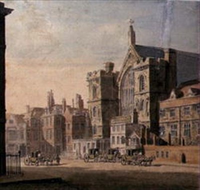 Westminster Hall ve New Palace Yard, c.1808 (kağıt üzerine sulu boya) by English School