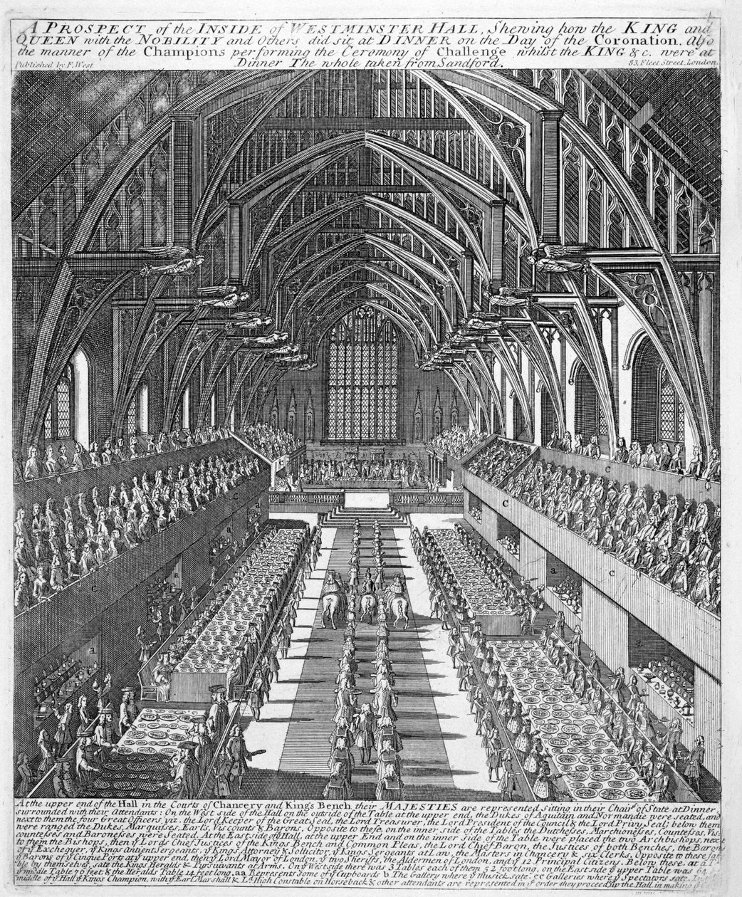 Westminster Hall, 23 Nisan 1685'te II. James'in taç giyme töreninden sonraki kutlamalar sırasında by English School