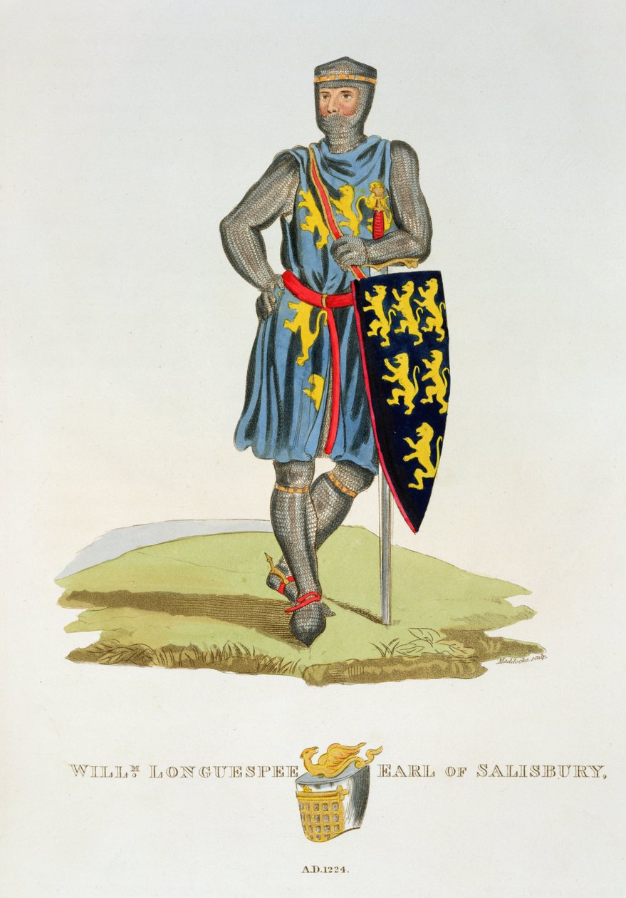 William de Longuespee, 3. Salisbury Kontu (d.1226) 1224, W. Maddocks tarafından oyulmuş, Antik Zırh, Samuel Rush Meyrick tarafından, 1824 by English School