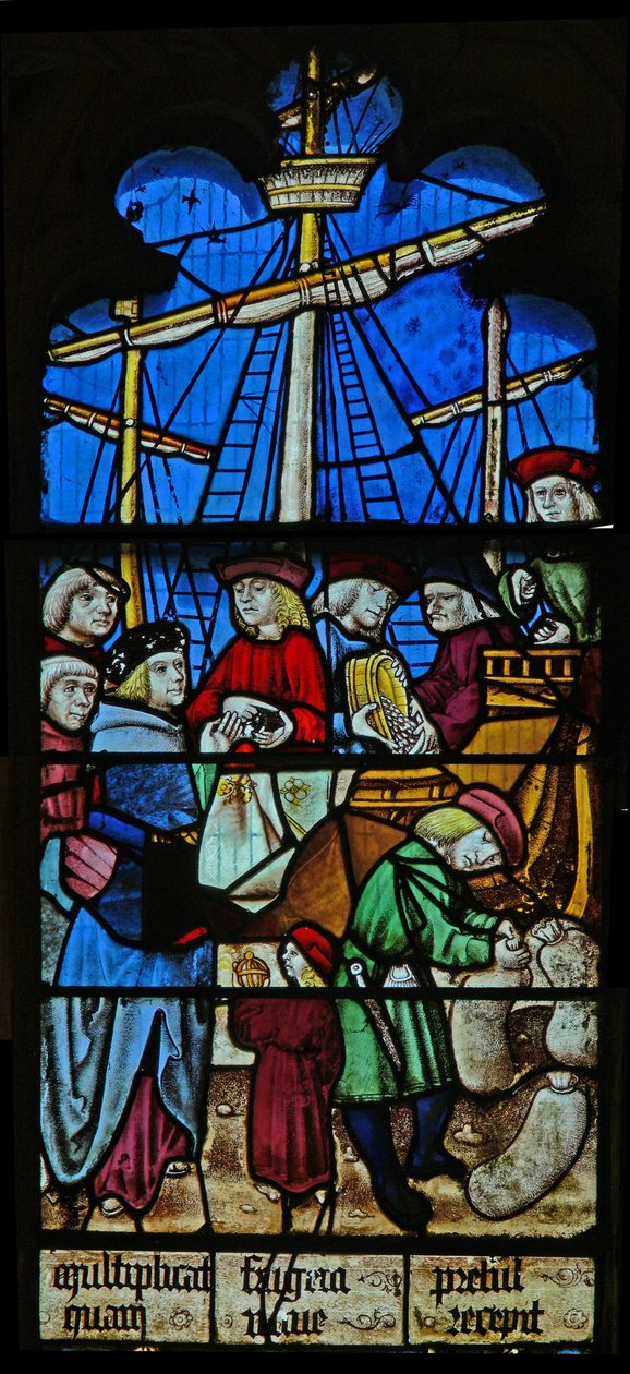 St Nicholas efsanesinden bir sahneyi gösteren Pencere SaEw: Myra