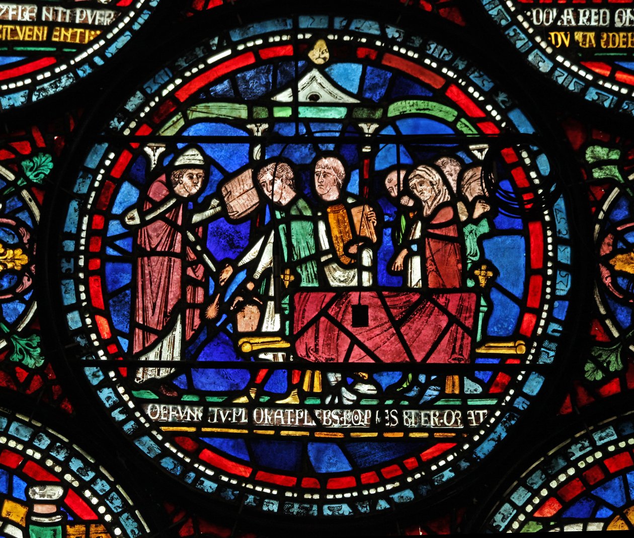 St Thomas Becket Mucizesi penceresinden bir sahneyi gösteren s6 penceresi: Gilbert de Brun (?) cenazesi by English School
