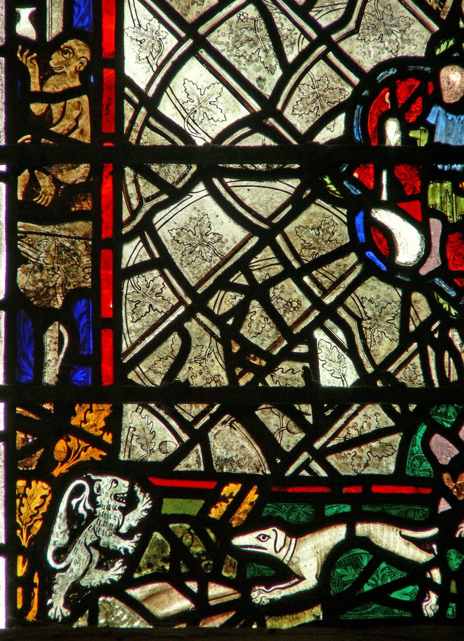Maymun, aslan ve tazı ile bir bordür panelini gösteren pencere w40; grisaille by English School