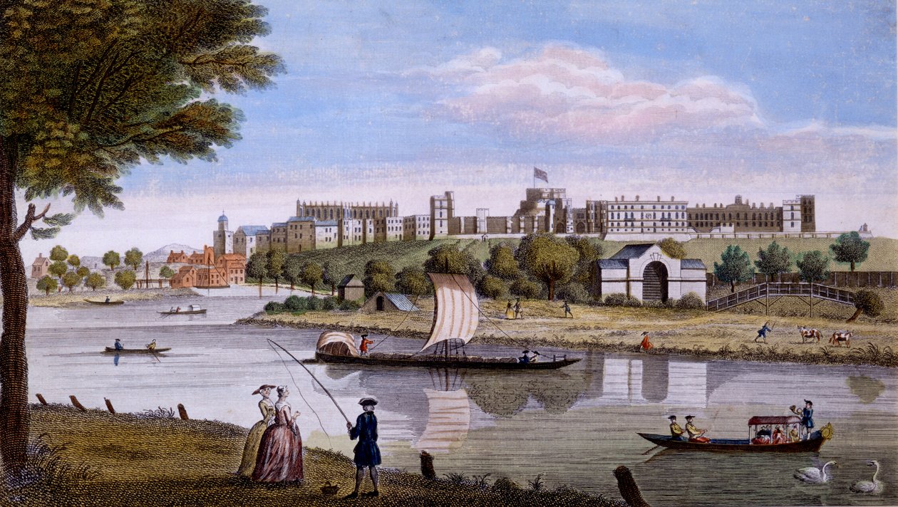Thames Nehri'nin karşısından Windsor Kalesi, c.1760'lar (el boyaması gravür) by English School